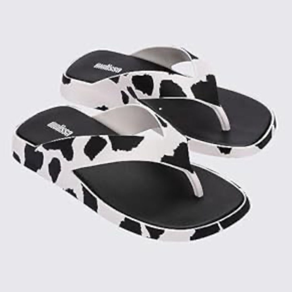 Melissa Brave Flip Flops Cow Print Black White 10